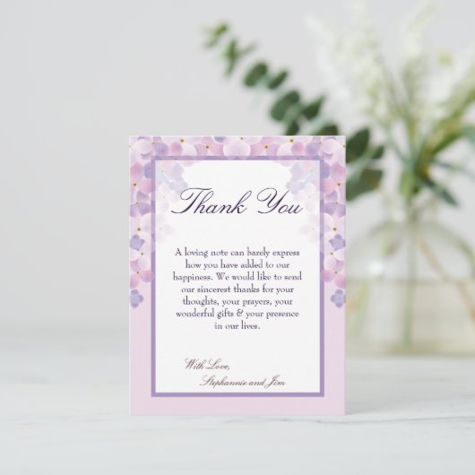 4x5平らなサンキューカードの紫色のアジサイ サンキューカード (スタンド正面)