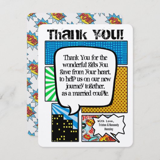 4x5平らなサンキューカードの続きこま漫画の本のポップアート サンキューカード (正面/裏面)