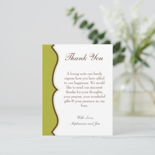 4x5平らなサンキューカードの緑およびブラウンのダマスク織 サンキューカード (スタンド正面)