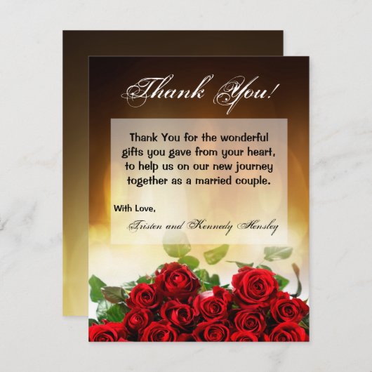 4x5平らなサンキューカードの赤いバラの花束のブライダル サンキューカード (正面/裏面)