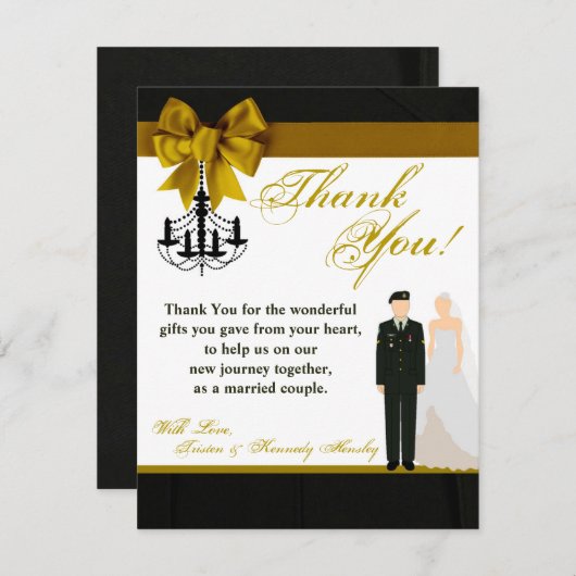 4x5平らなサンキューカードの軍隊の均一新郎の花嫁 サンキューカード (正面/裏面)