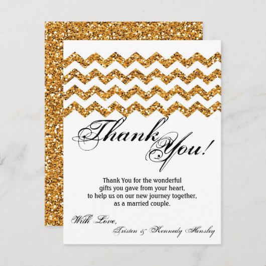 4x5平らなサンキューカードの金ゴールドのグリッターのシェブロンのストリップ サンキューカード (正面/裏面)