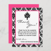 4x5平らなサンキューカードの黒のショッキングピンクのダマスク織のレース サンキューカード (正面/裏面)