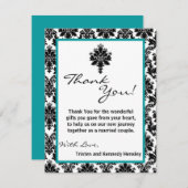 4x5平らなサンキューカードの黒のティール（緑がかった色）のダマスク織のレース サンキューカード (正面/裏面)