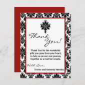4x5平らなサンキューカードの黒の赤いダマスク織のレース サンキューカード (正面/裏面)