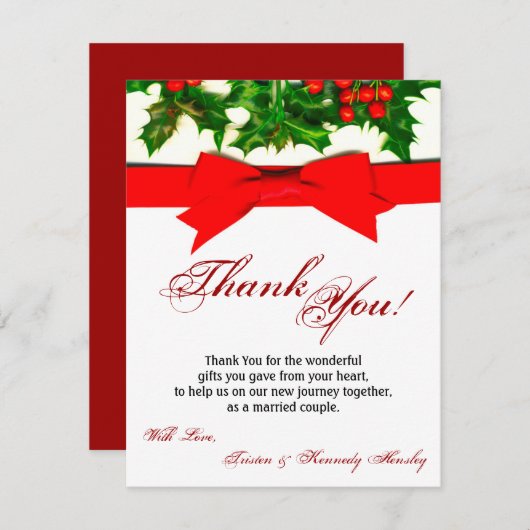 4x5平らなサンキューカードのBaughsのヒイラギの果実Christm サンキューカード (正面/裏面)