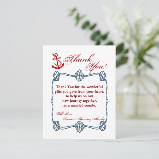 4x5平らなサンキューカード海軍航海のな結び目のいかり サンキューカード (スタンド正面)