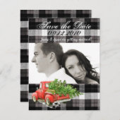 4x5日付カードの保存クリスマストラックバッバロープレイドBl 招待状 (正面/裏面)