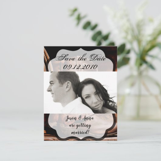 4x5日付カードカウボーイブーツバーンウッド錆を保存 招待状 (スタンド正面)