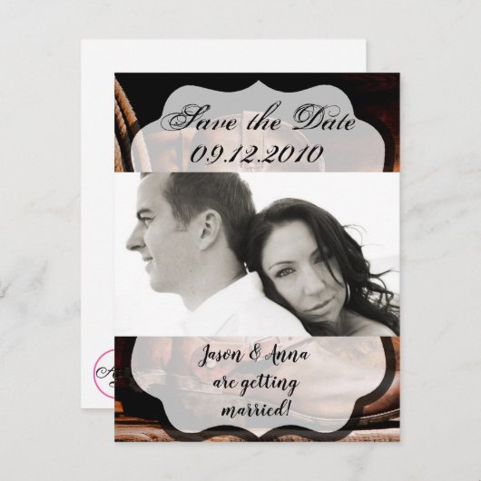 4x5日付カードカウボーイブーツバーンウッド錆を保存 招待状 (正面/裏面)