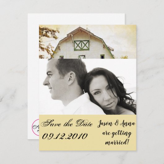 4x5日付カードサンセットバーンカントリーを保存素朴 招待状 (正面/裏面)