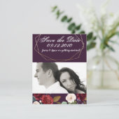 4x5日付カードプラムパープルバラ金ゴールドGeomの保存 招待状 (スタンド正面)