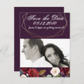 4x5日付カードプラムパープルバラ金ゴールドGeomの保存 招待状 (正面/裏面)