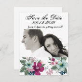 4x5日付カード熱帯の花を白に保存 招待状 (正面/裏面)