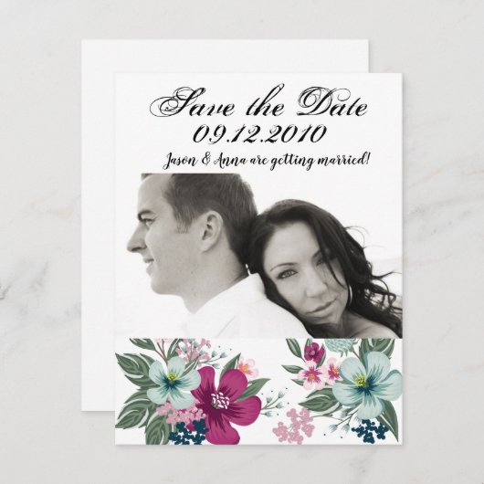 4x5日付カード熱帯の花を白に保存 招待状 (正面/裏面)