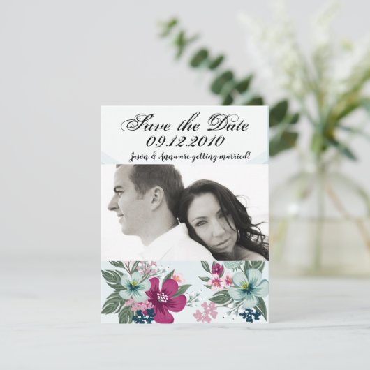 4x5日付カード熱帯花を青いOmbに保存 招待状 (スタンド正面)