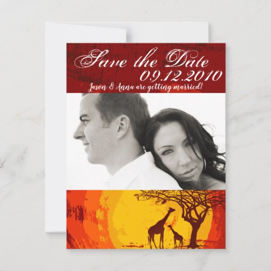 4x5 サファリのご案内カード アフリカ サンセット ジラフ 招待状 (正面)