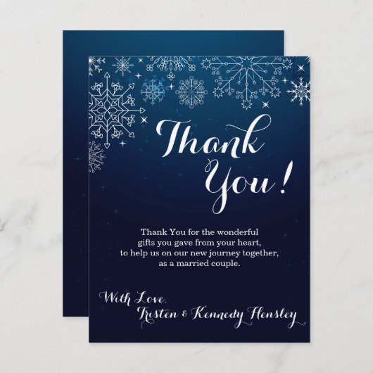 4x5 フラット ありがとうカード 冬の雪の結晶 雪 アイス 招待状 (正面/裏面)