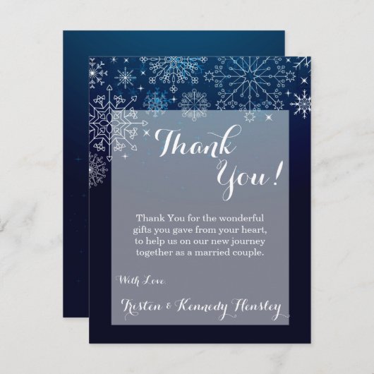 4x5 フラット ありがとうカード 冬の雪の結晶 雪 アイス 招待状 (正面/裏面)