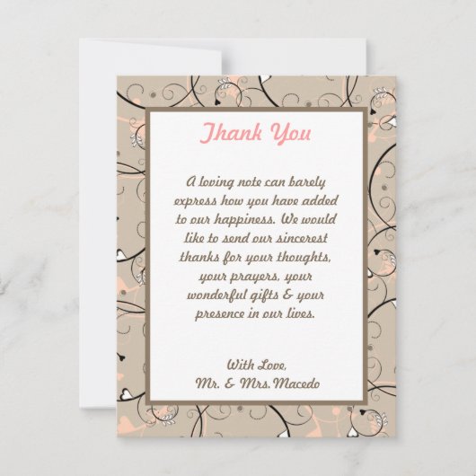 4x5 FLATサンキューカードライトコーラルピンク/ブラウンスワイ サンキューカード (正面)