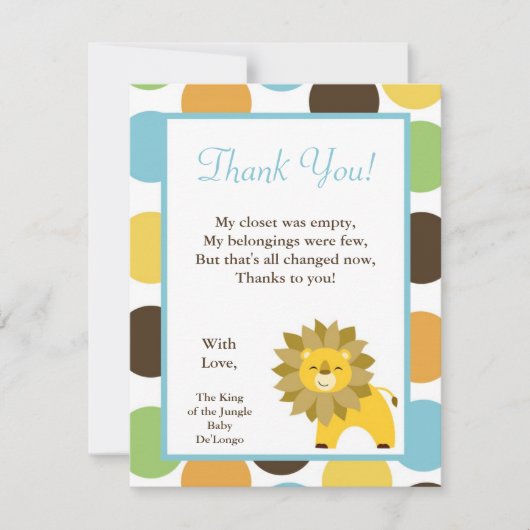4x5 Lion Safari Zo平らなサンキューカードのジャングル王 サンキューカード (正面)