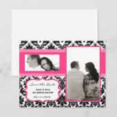 4x5 Save the Date カード - ブラック ダマスク & ホット ピンク (正面/裏面)