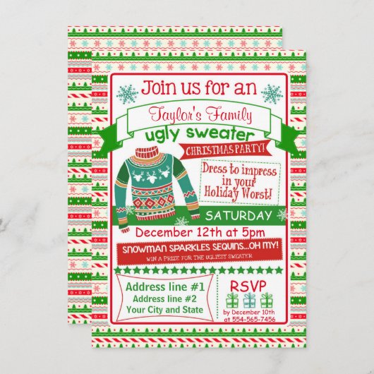 4x6クリスマスのパーティの招待状カード醜いセーター 招待状 (正面/裏面)