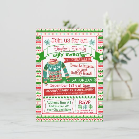 4x6クリスマスのパーティの招待状カード醜いセーター 招待状 (スタンド正面)