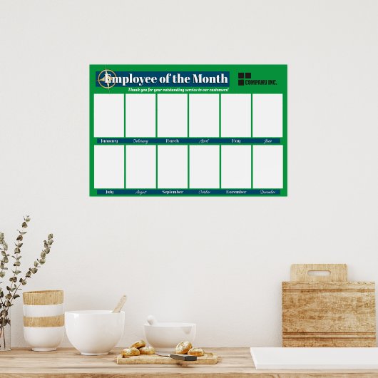 4x6写真の月表示の従業員 ポスター (キッチン)