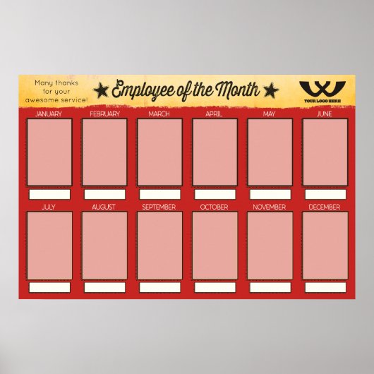 4x6写真の月表示の従業員 ポスター (正面)
