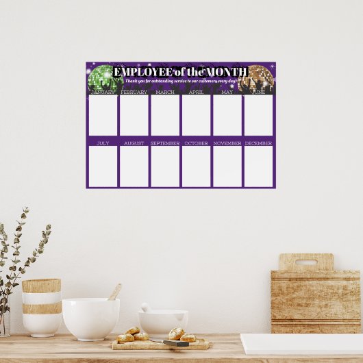 4x6写真の月表示の従業員 ポスター (キッチン)