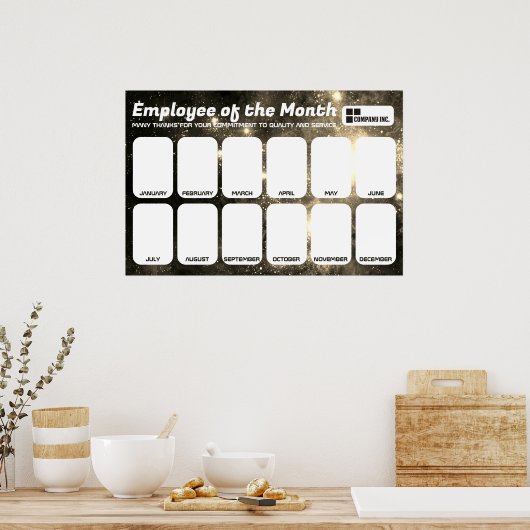 4x6写真認識表示の月の従業員 ポスター (キッチン)
