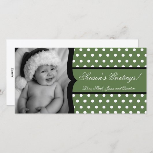 4x8オリーブホワイトポルカフレームPHOTOクリスマスカード シーズンカード (正面/裏面)