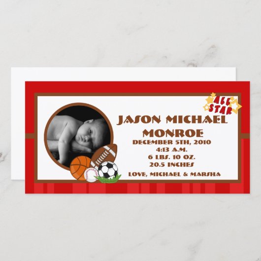 4x8オールスターレッド写真誕生のお知らせ 案内状 (正面/裏面)