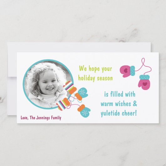 4x8カラーモダンミッテンPHOTOクリスマスカード シーズンカード (正面)