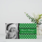 4x8グリーンホワイトポルカフレームPHOTOクリスマスカード シーズンカード (スタンド正面)