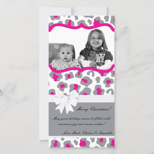 4x8グレーピンクチータフォトクリスマスカード シーズンカード (正面)