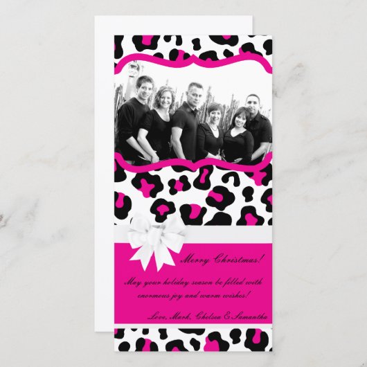 4x8ショッキングピンクの黒のチータの写真のクリスマスカード シーズンカード (正面/裏面)