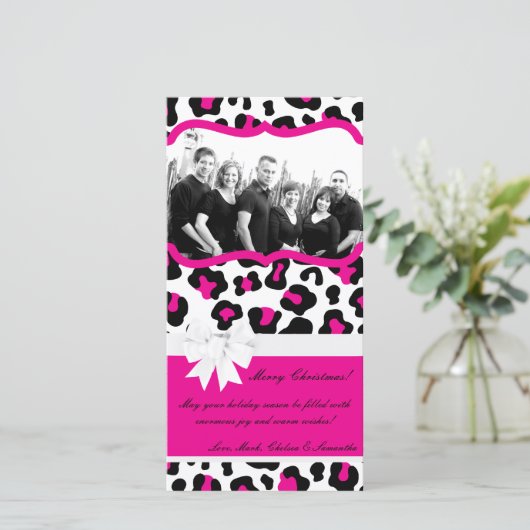 4x8ショッキングピンクの黒のチータの写真のクリスマスカード シーズンカード (スタンド正面)