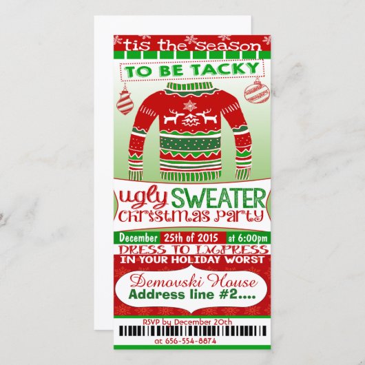 4x8チケットスタイルクリスマスパーティの招待状大人 (正面/裏面)