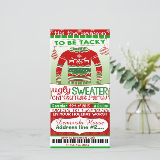 4x8チケットスタイルクリスマスパーティの招待状大人 (スタンド正面)