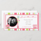 4x8ティーパーティーピンクパステル写真誕生のお知らせ (正面/裏面)