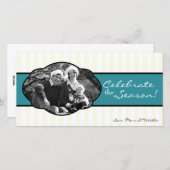 4x8ティール(緑がかった色)ホワイトフレストライプのームPHOTOクリスマスカード シーズンカード (正面/裏面)