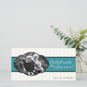 4x8ティール(緑がかった色)ホワイトフレストライプのームPHOTOクリスマスカード シーズンカード (スタンド正面)