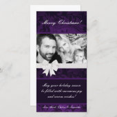 4x8パープルフローラボウリボンPHOTOクリスマスカード シーズンカード (正面/裏面)