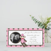 4x8ピンクの靴下のサルの誕生のお知らせ 案内状 (スタンド正面)