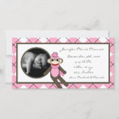 4x8ピンクソックアーガイルモンキー誕生のお知らせ 案内状 (正面)