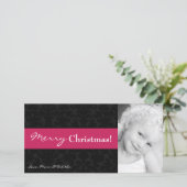 4x8ピンクブラックダマスクフレームPHOTOクリスマスカード シーズンカード (スタンド正面)