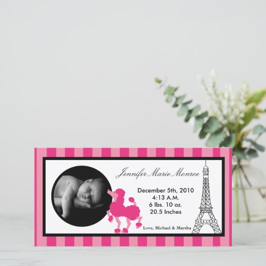 4x8ピンクプードルパリエッフェル誕生のお知らせ 案内状 (スタンド正面)