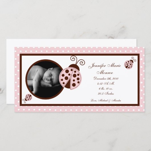 4x8ピンクレディバグ写真誕生のお知らせ 案内状 (正面/裏面)